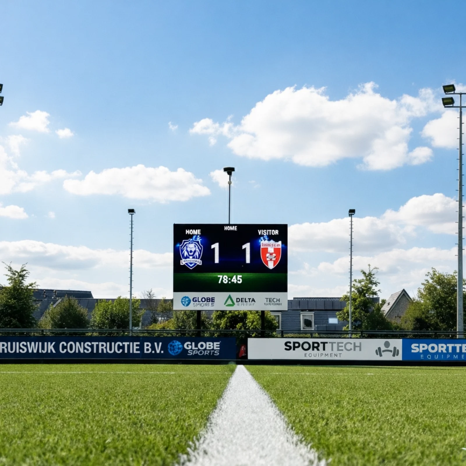 LED scorebord langs een sportveld
