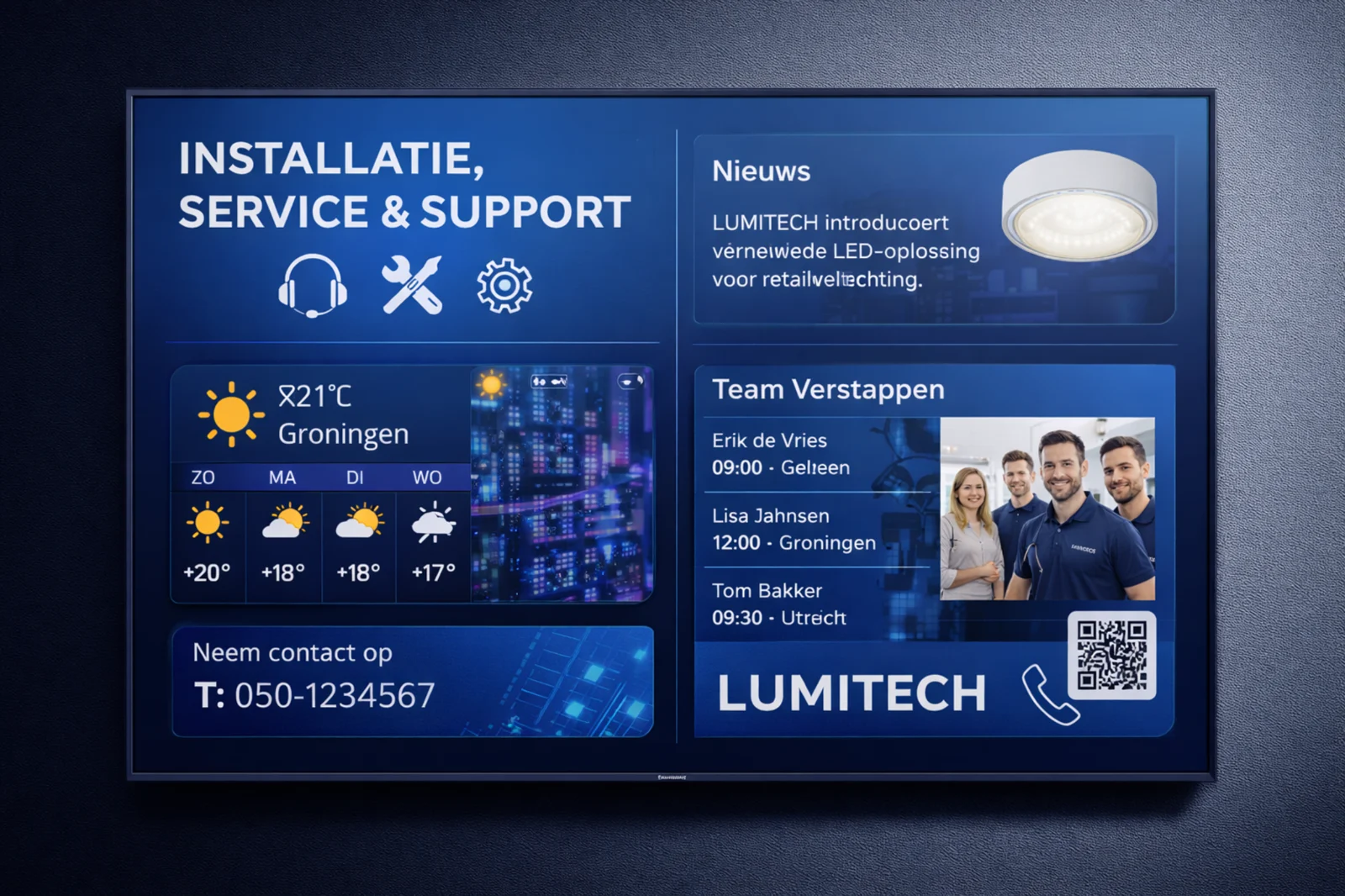 Narrowcasting scherm met bedrijfsinformatie